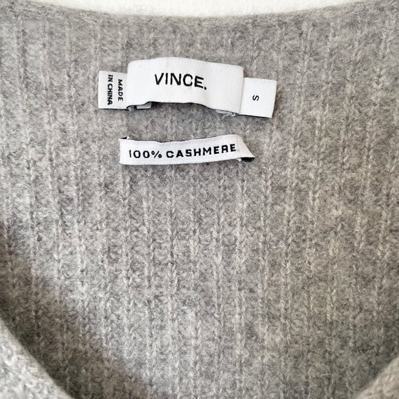 Vince 100% Cashmere Sweater Pullover Ribbed v-neck rib Grey, Size Small - Picture 3 of 8